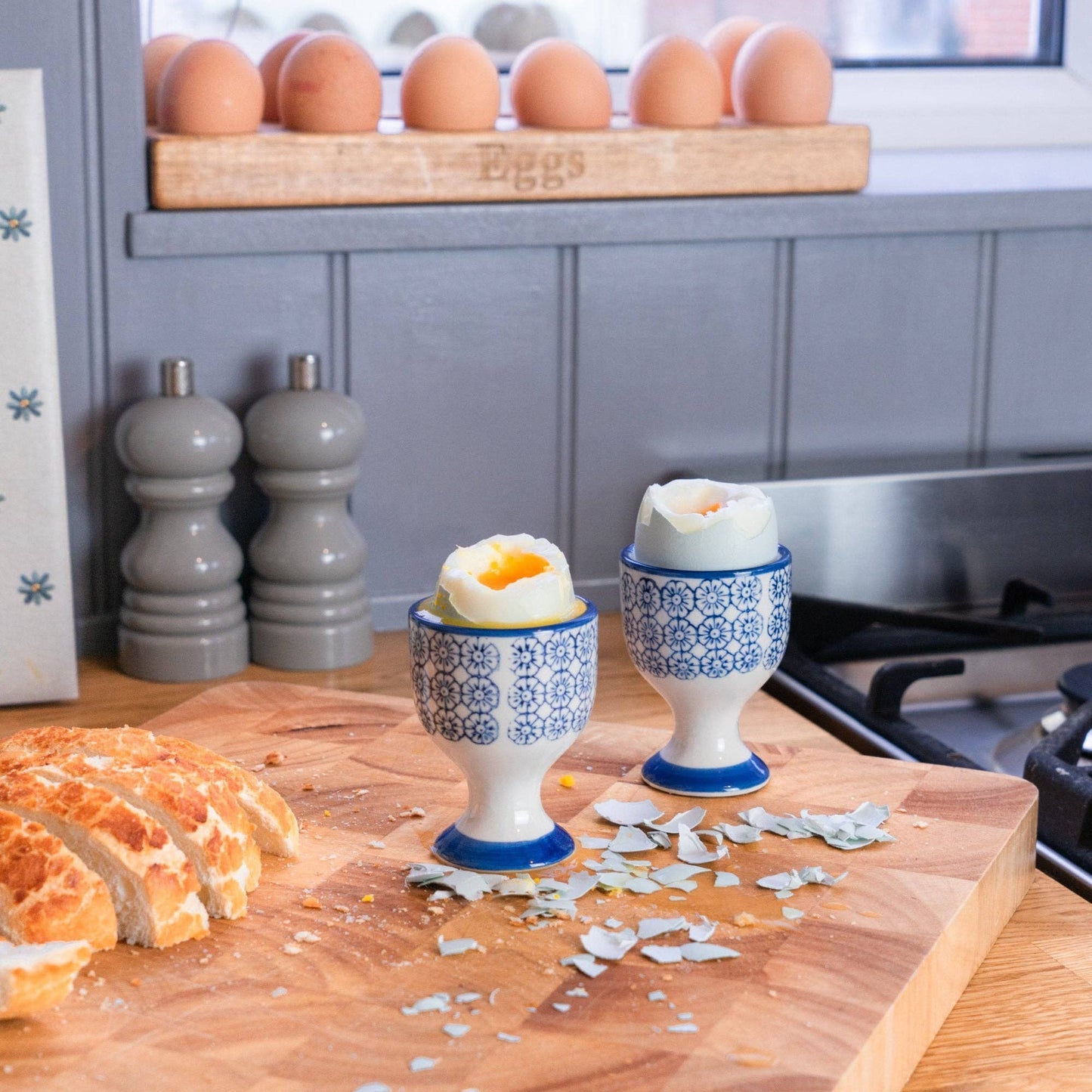 Blue & White Pattern - Ceramic Egg Cups - Set of 2