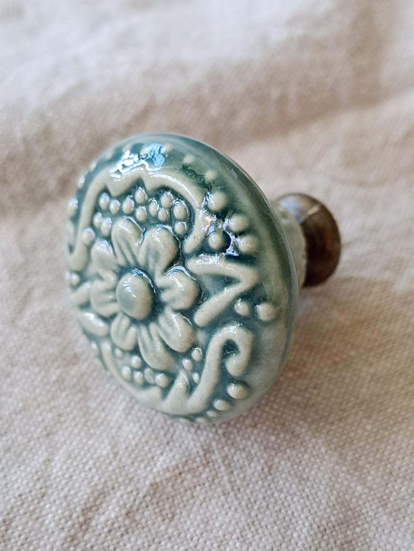 Federation Flower - Ceramic Drawer/Cabinet Knob - Vintage Green