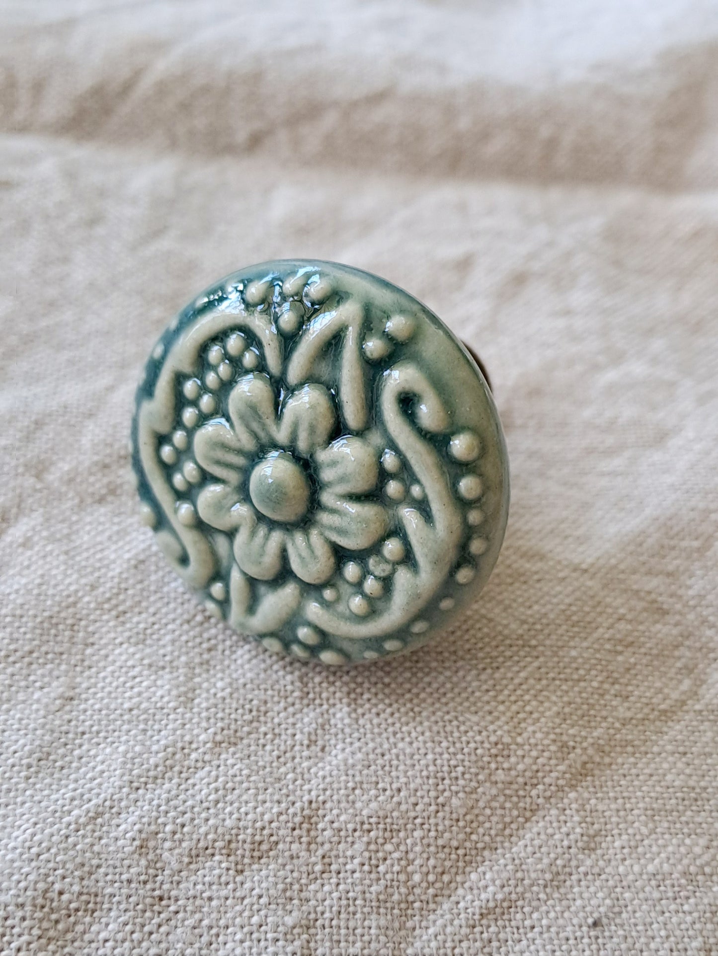 Federation Flower - Ceramic Drawer/Cabinet Knob - Vintage Green