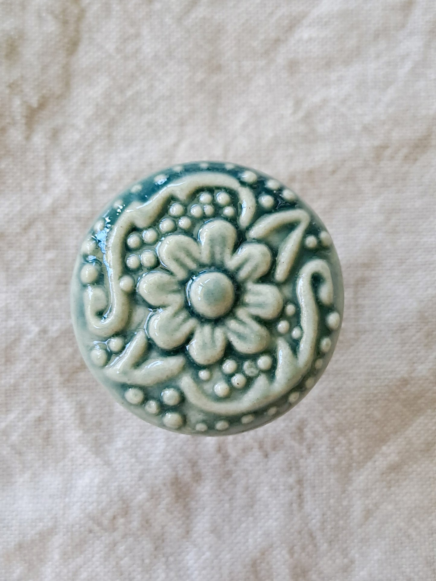Federation Flower - Ceramic Drawer/Cabinet Knob - Vintage Green
