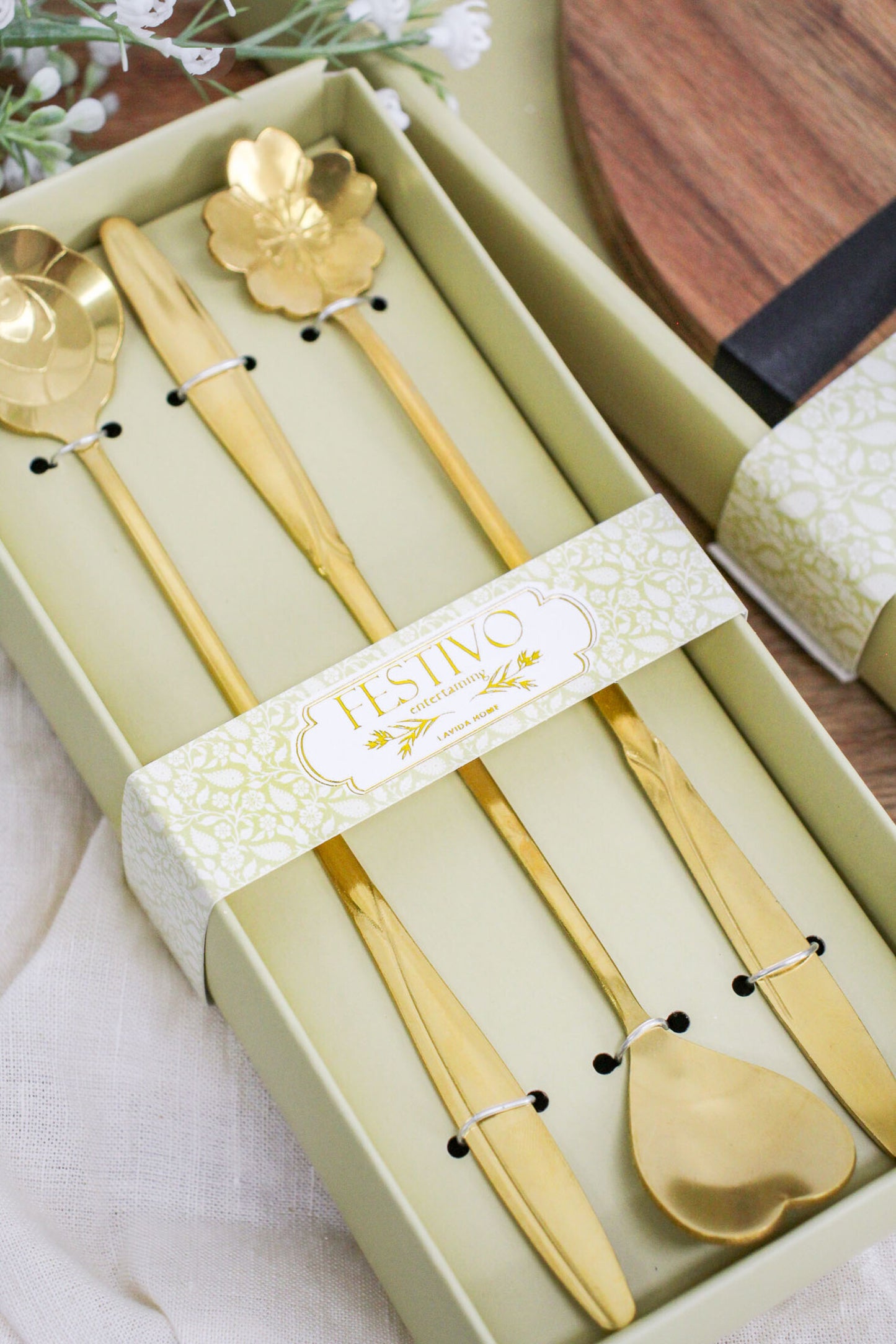 Flower and Heart Long Handle Spoons - Set of 3
