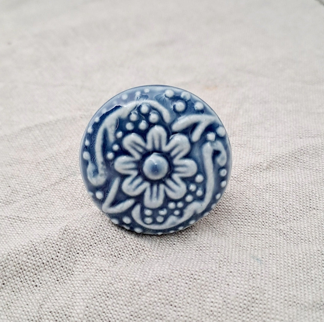 Blue Federation Flower - Ceramic Drawer/Cabinet Knob