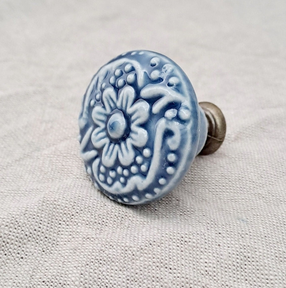 Blue Federation Flower - Ceramic Drawer/Cabinet Knob