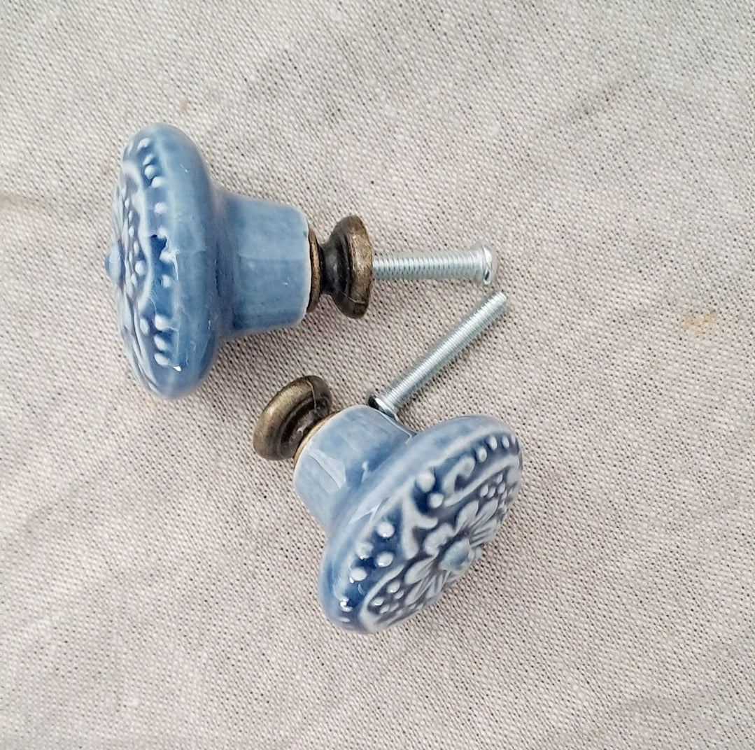 Blue Federation Flower - Ceramic Drawer/Cabinet Knob