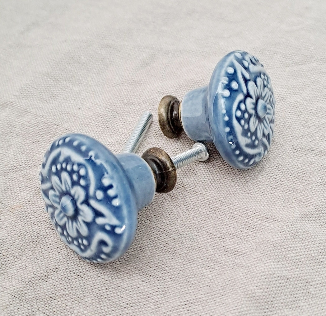 Blue Federation Flower - Ceramic Drawer/Cabinet Knob