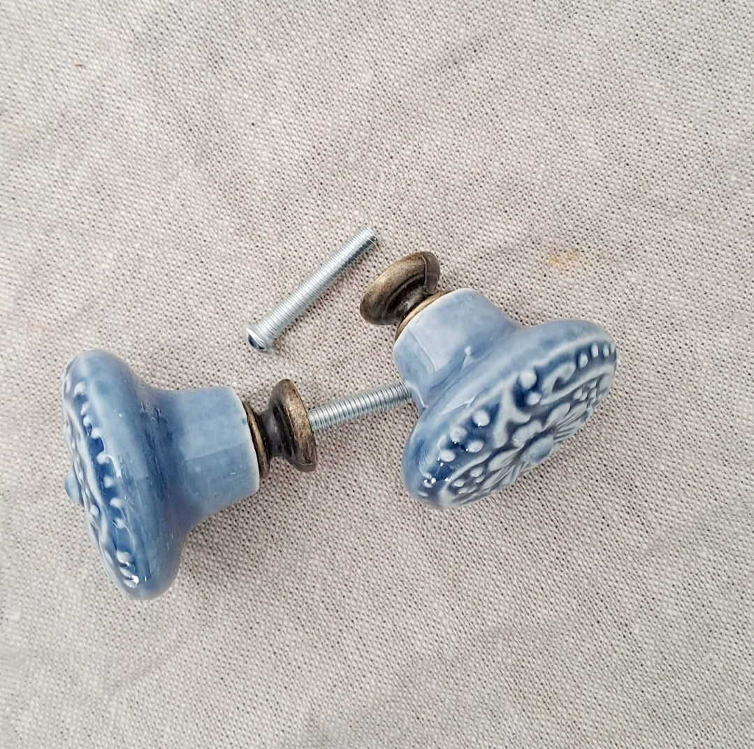 Blue Federation Flower - Ceramic Drawer/Cabinet Knob