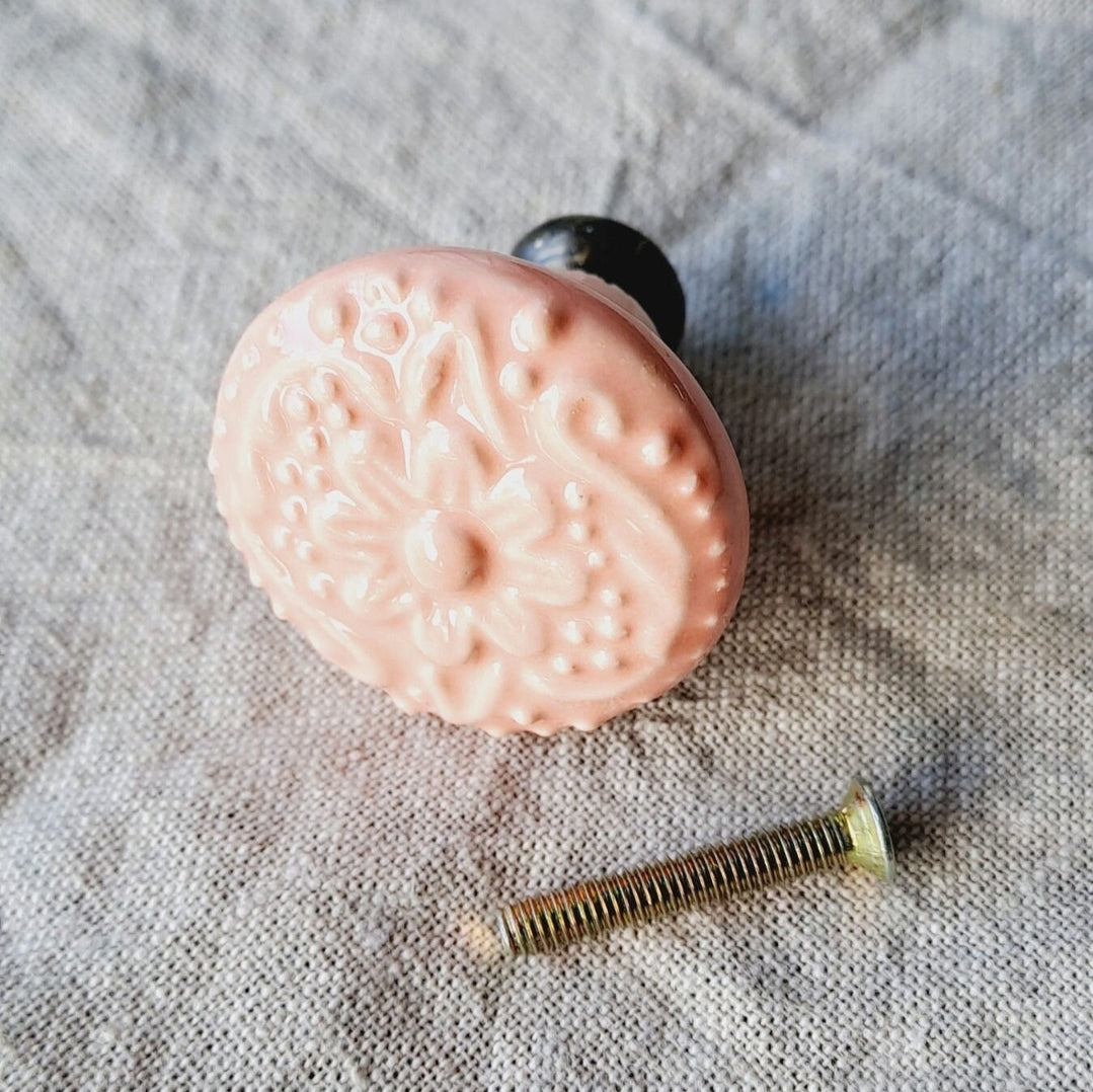 Pink Federation Flower - Ceramic Drawer/Cabinet Knob