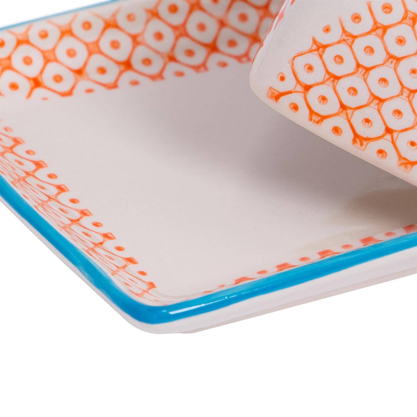 Patterned Butter Dish - Orange & Blue