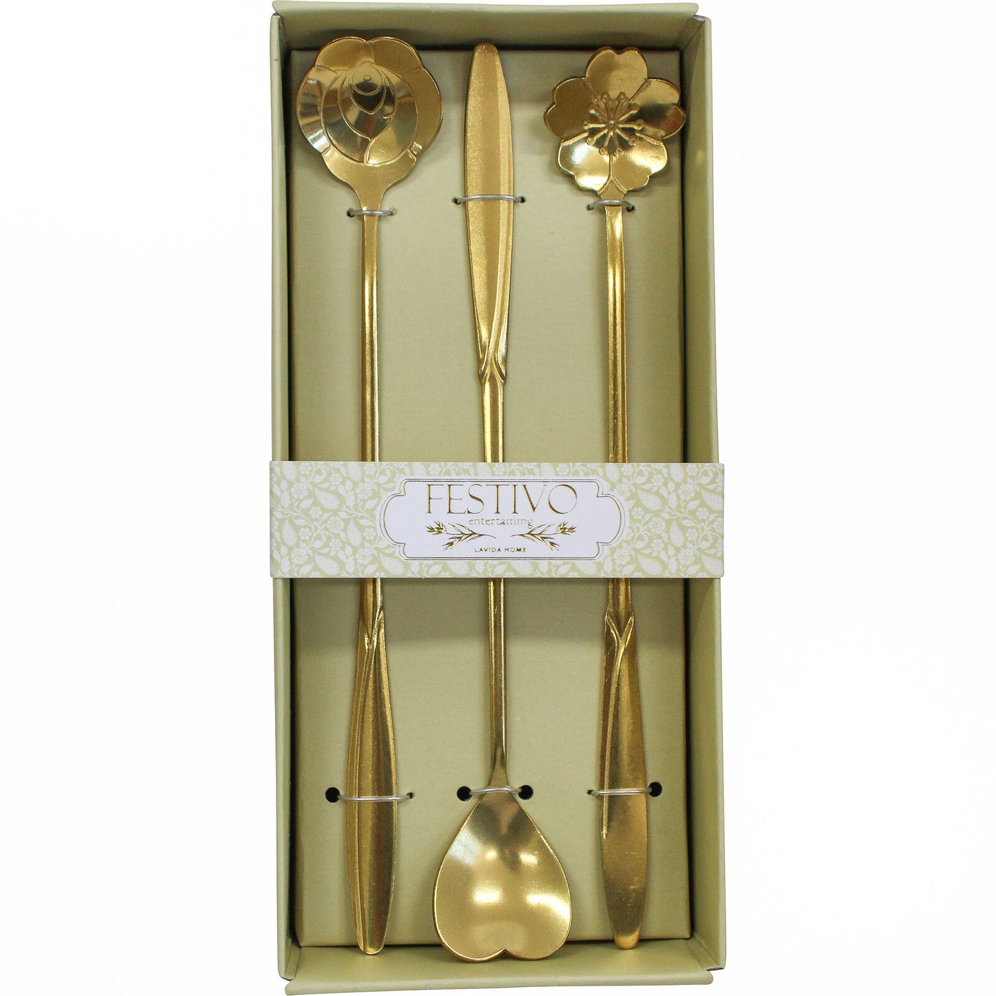 Flower and Heart Long Handle Spoons - Set of 3