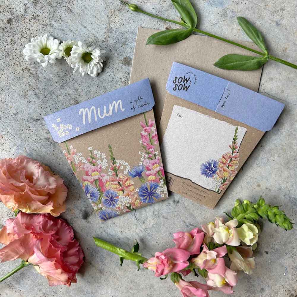 Gift Card & Seeds for Mum - Snapdragon, Alyssum, Cornflower Seeds