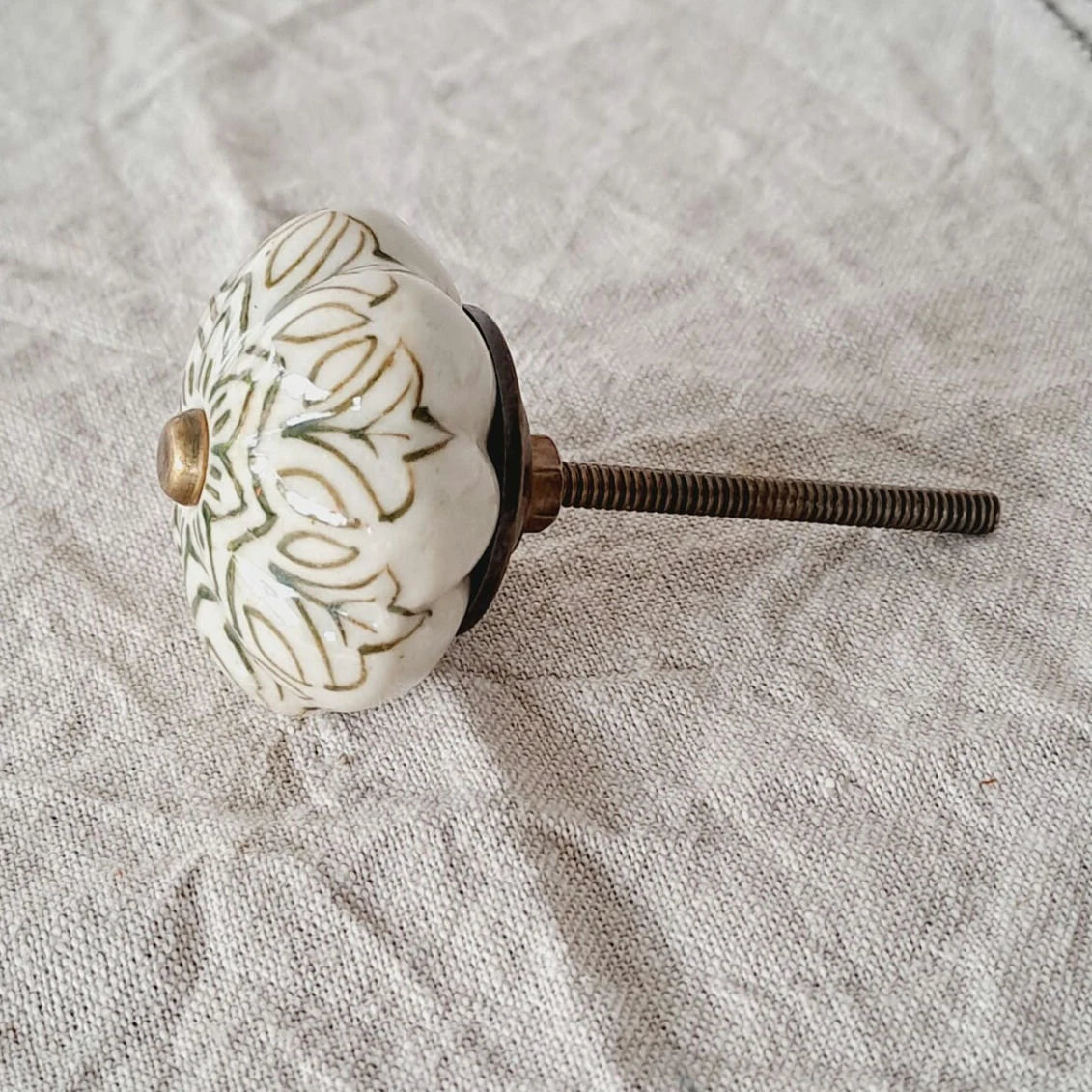 Ceramic Knob - Vintage Floral - Olive Green - Drawer, Cabinet & Cupboard Knob
