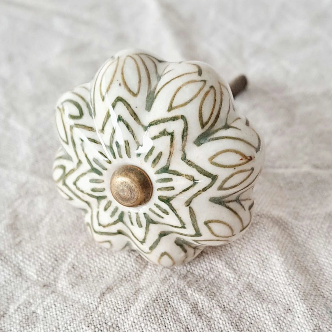 Ceramic Knob - Vintage Floral - Olive Green - Drawer, Cabinet & Cupboard Knob