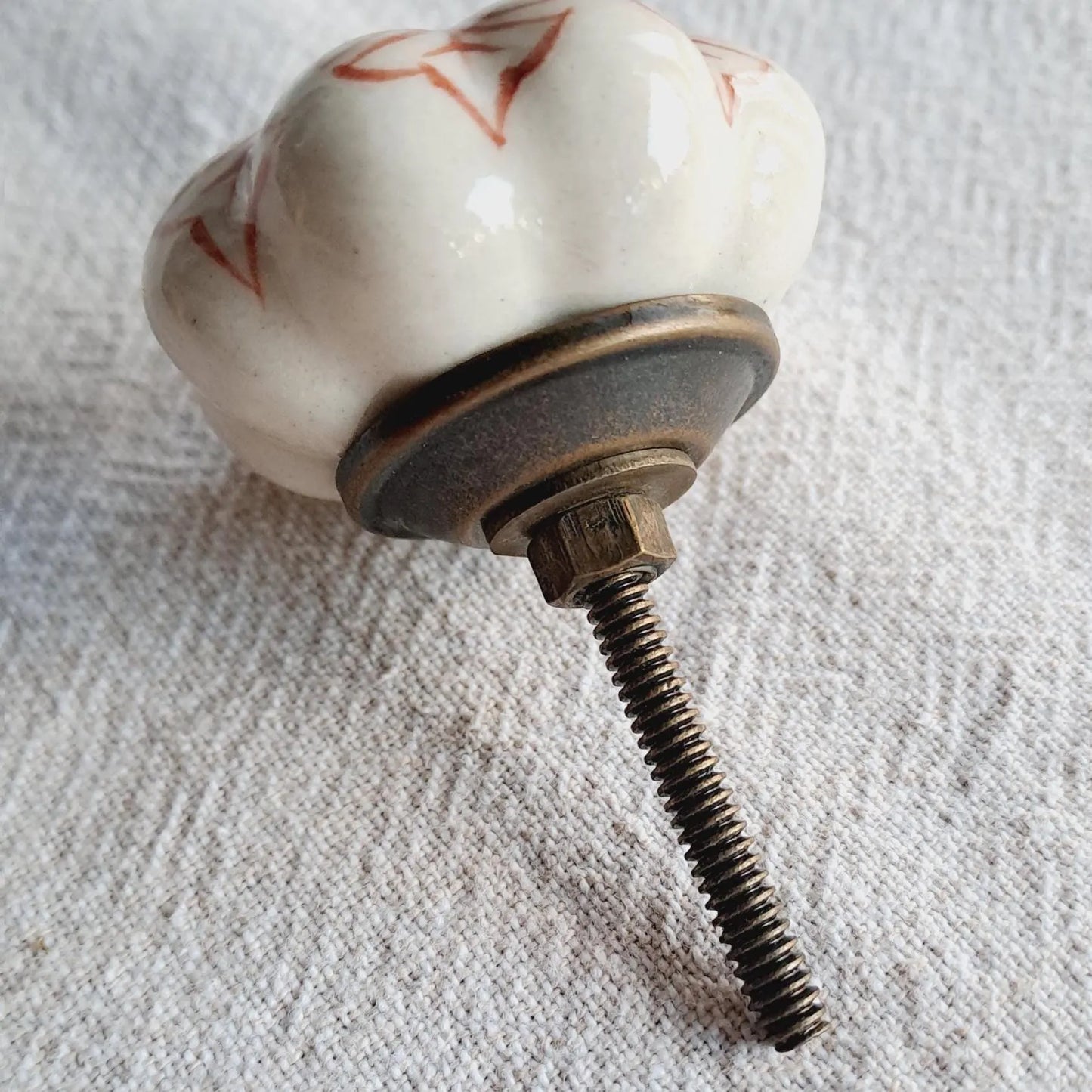 Ceramic Drawer Knob - Vintage Flower - Rusty Red Colour
