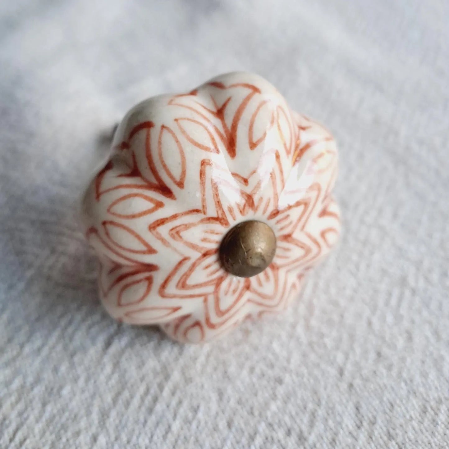 Ceramic Drawer Knob - Vintage Flower - Rusty Red Colour