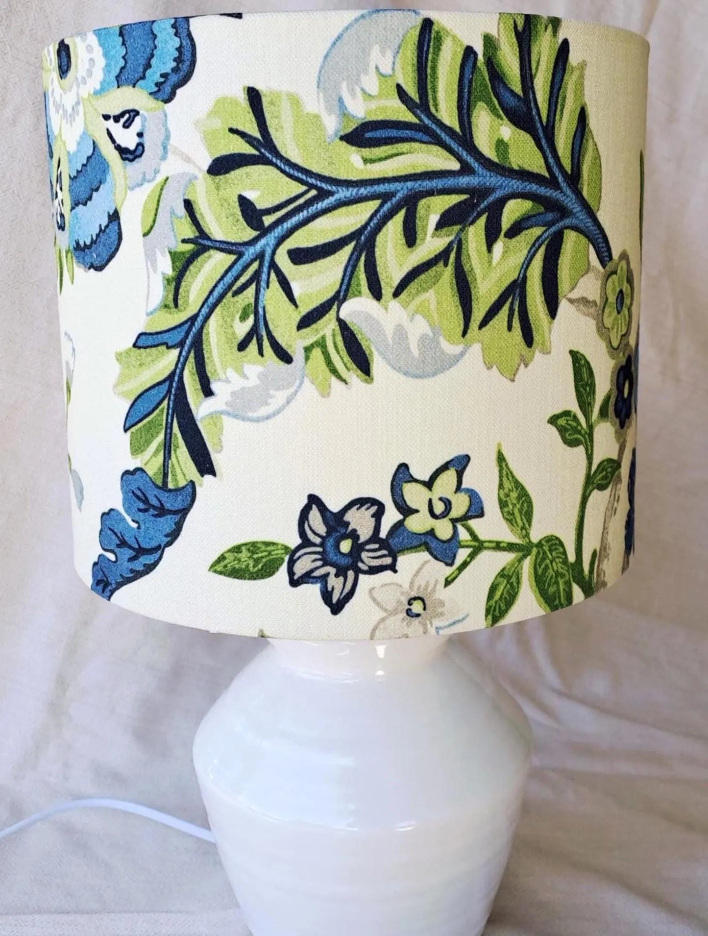 Lampshade featuring P.Kaufmann Fabric 'Fanciful Florale Alabaster'