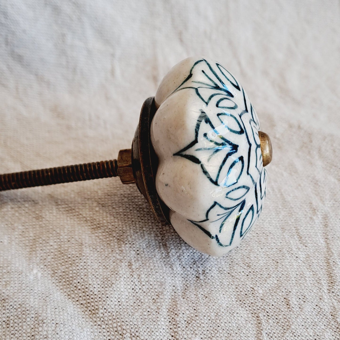 Green 'Vintage Flower' Ceramic Drawer Knob