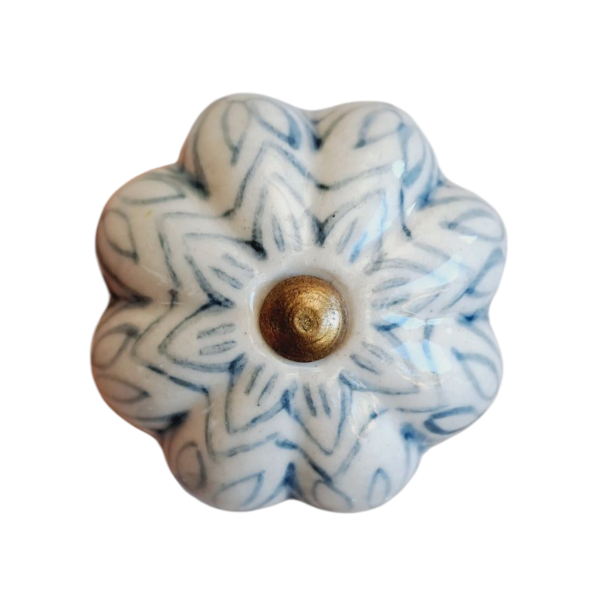 Blue/Grey 'Vintage Flower' Ceramic Drawer/Cabinet Knob