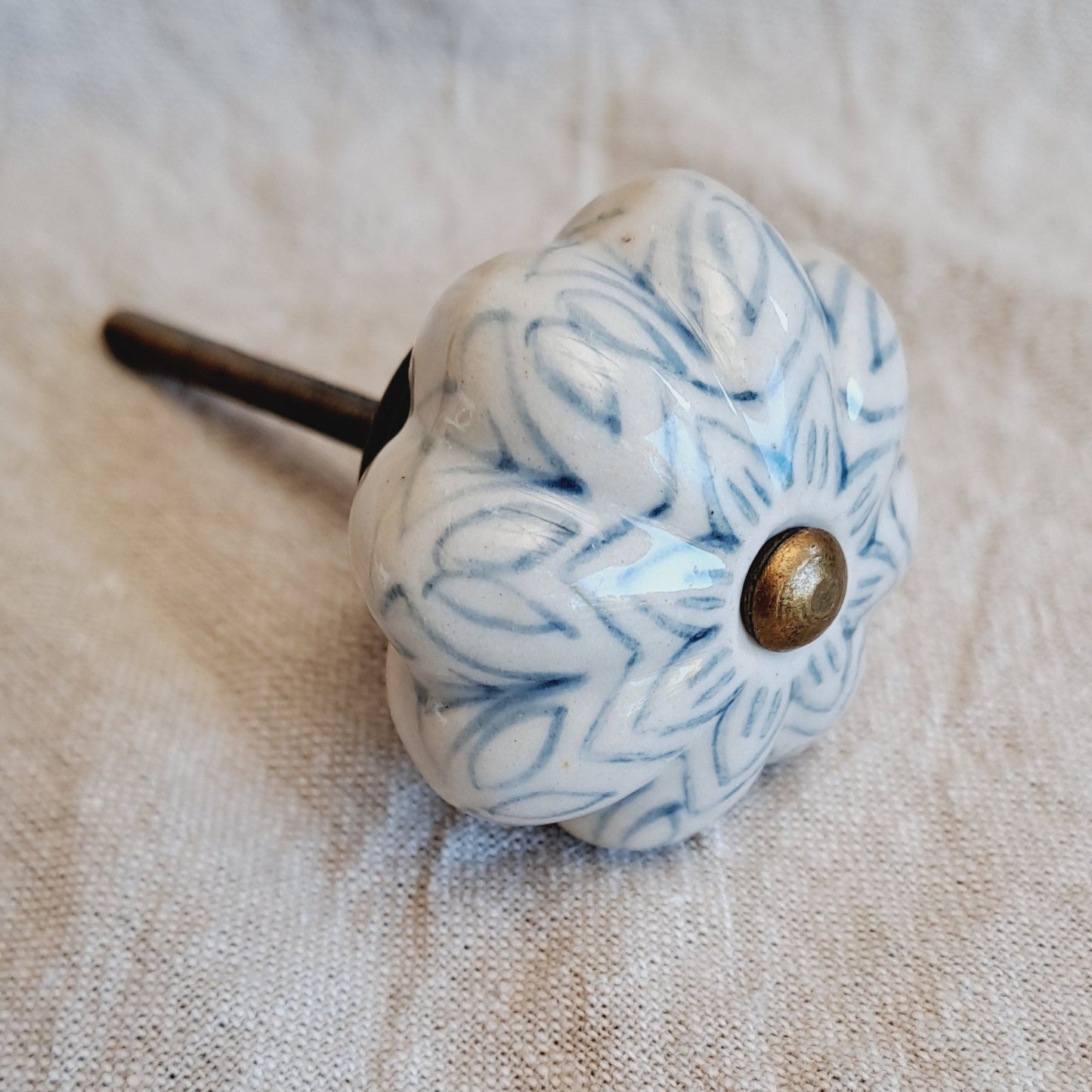 Blue/Grey 'Vintage Flower' Ceramic Drawer/Cabinet Knob