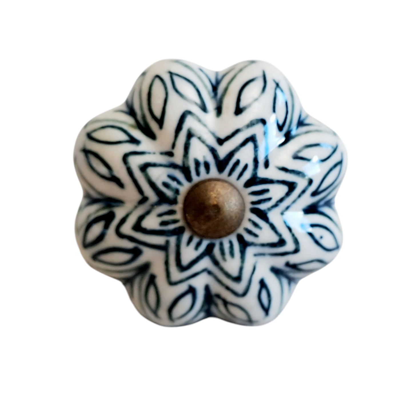 Green 'Vintage Flower' Ceramic Drawer Knob