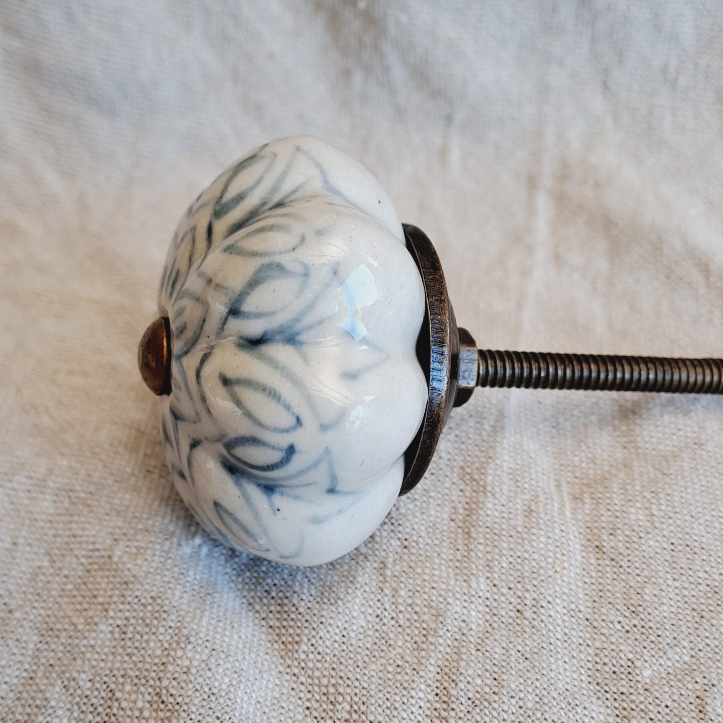 Blue/Grey 'Vintage Flower' Ceramic Drawer/Cabinet Knob
