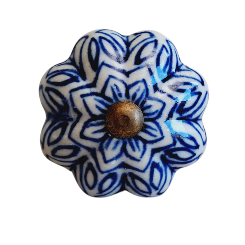 Blue & White Ceramic Drawer/Cabinet Knob - Vintage Floral