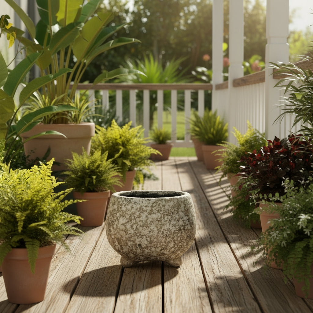 Textured stone-like pot on a white background