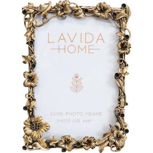 'Antique Gold Flowers' Pewter Photo Frame