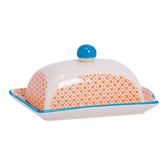 Patterned Butter Dish - Orange & Blue