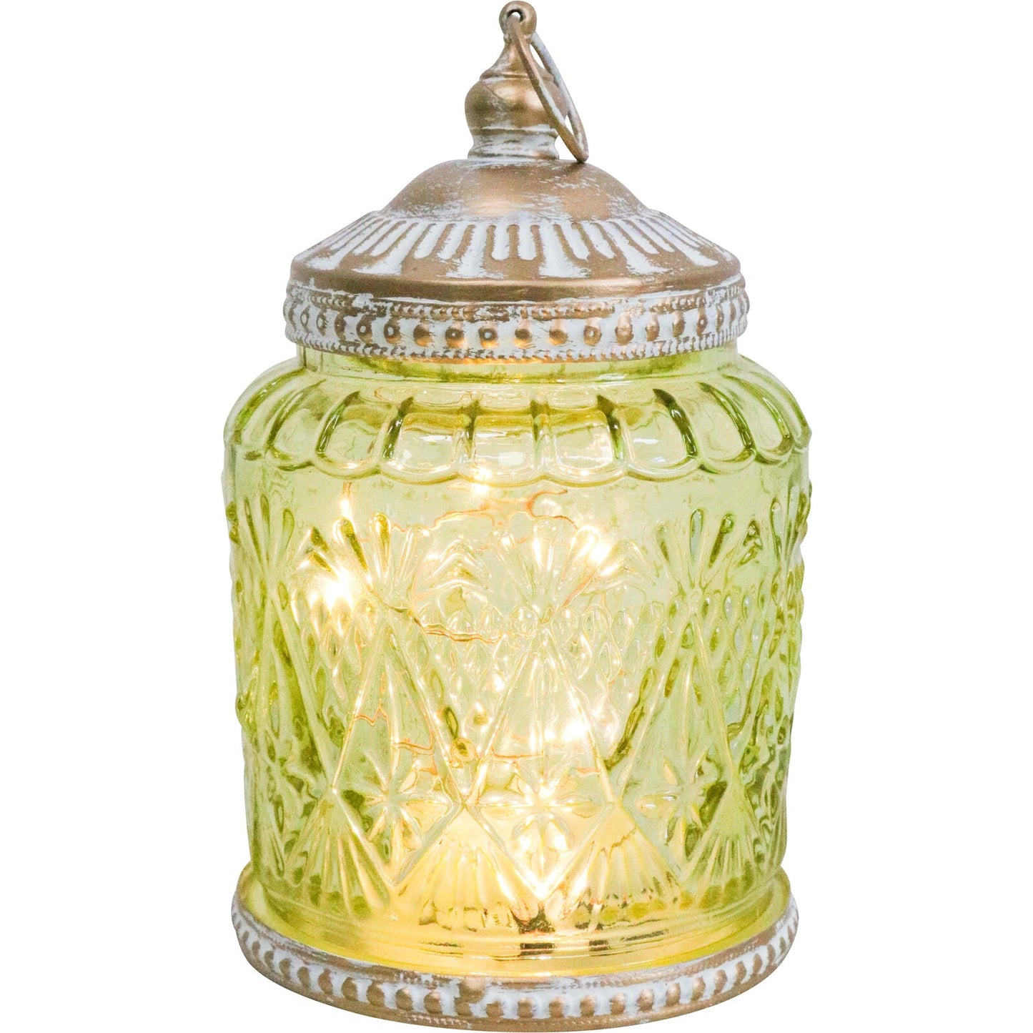 'Apple Green' Glass Lantern - Battery operated