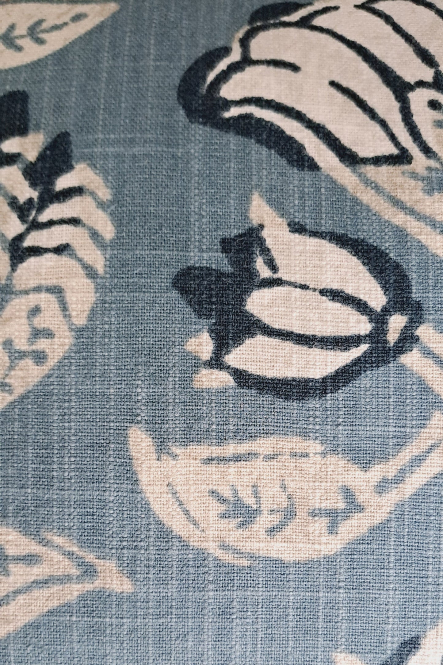 Blue & Taupe Robert Allen Fabric (Pradesh Flint) Throw Cushion - Oblong - Bespoke Design