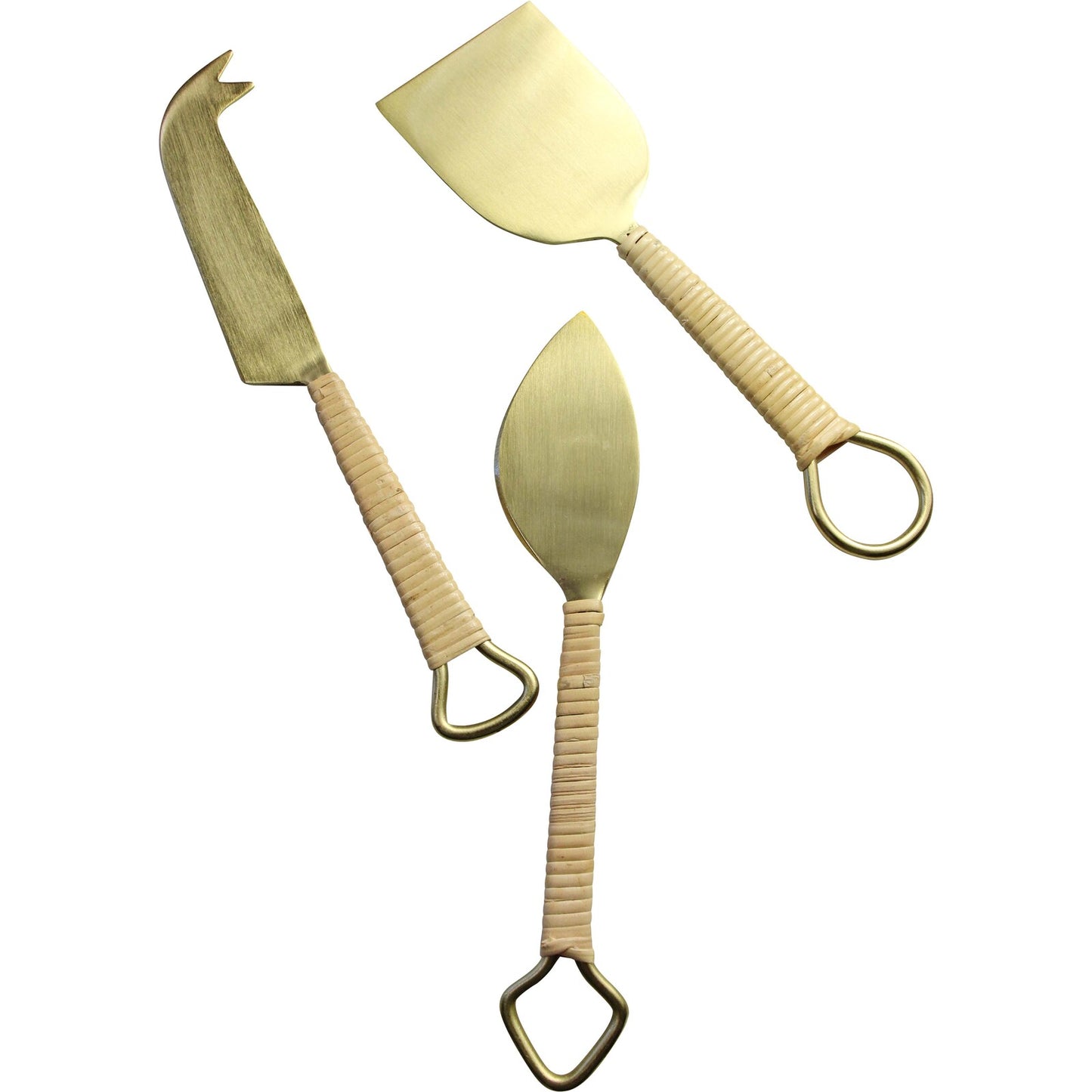 Cheese Knife Set - Rattan and Brass
