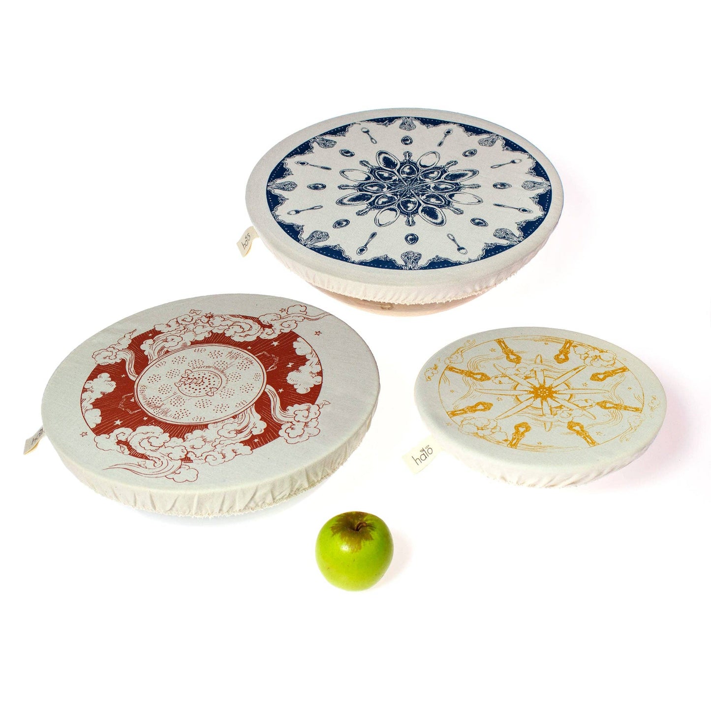 'Utensils' Design Dishcovers - Large Set of 3 - 100% Cotton