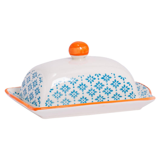 Hand-Printed Butter Dish - Light Blue