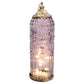 Decorative lantern with intricate design and warm glow on a white background