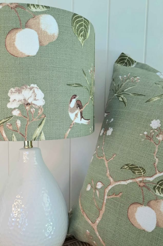 Drum Lampshade - Green Garden Fabric