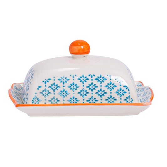 Hand-Printed Butter Dish - Light Blue