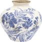 Ceramic vase with blue floral patterns on a white background
