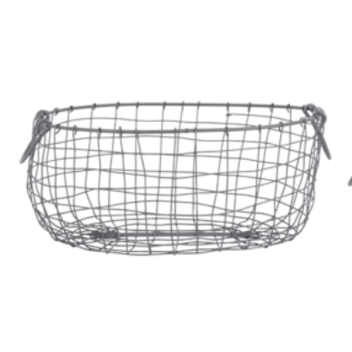 Three wire baskets of different sizes on a white background