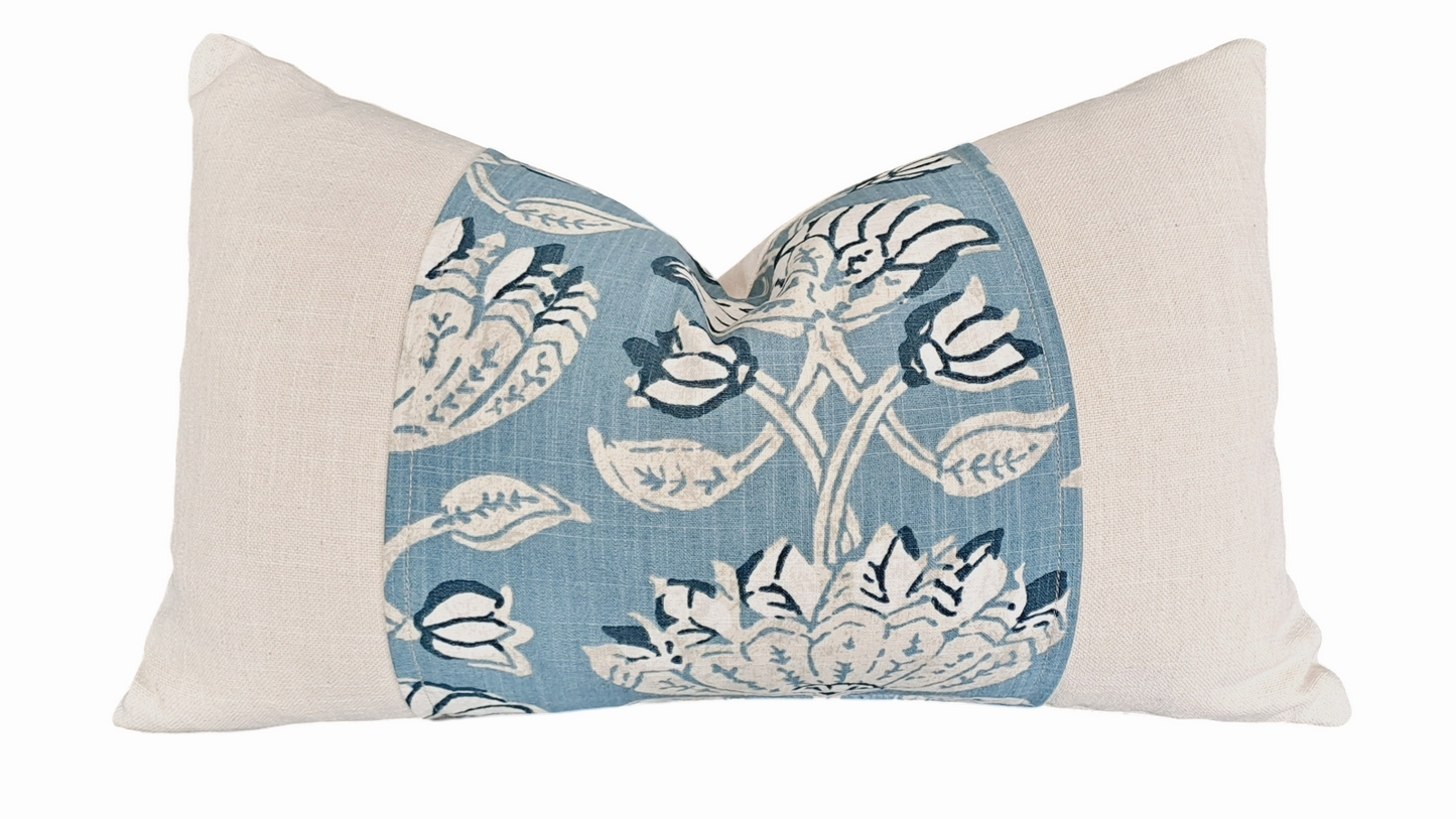 Blue & Taupe Robert Allen Fabric (Pradesh Flint) Throw Cushion - Oblong - Bespoke Design