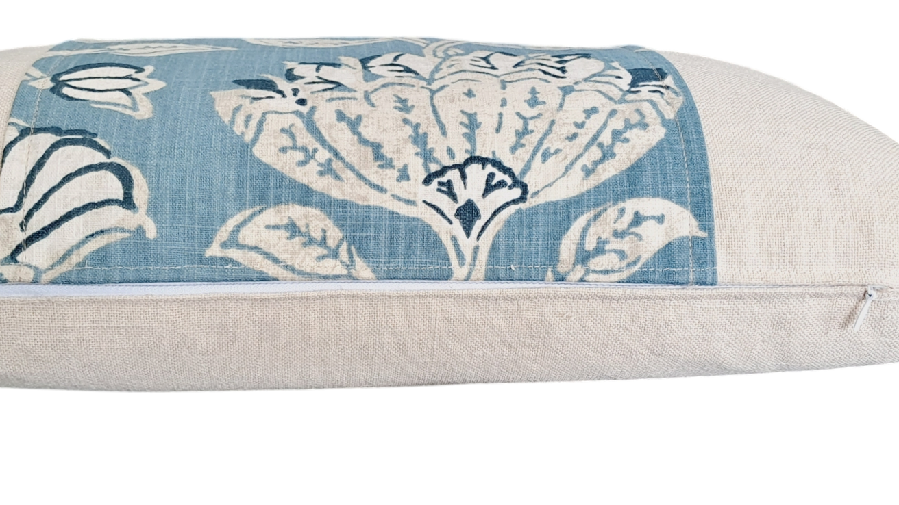 Blue & Taupe Robert Allen Fabric (Pradesh Flint) Throw Cushion - Oblong - Bespoke Design