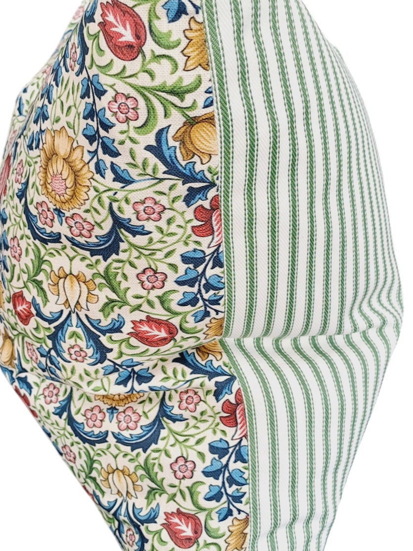 Floral Design with Evergreen Ticking back Throw Cushion - Large - Bespoke Design
