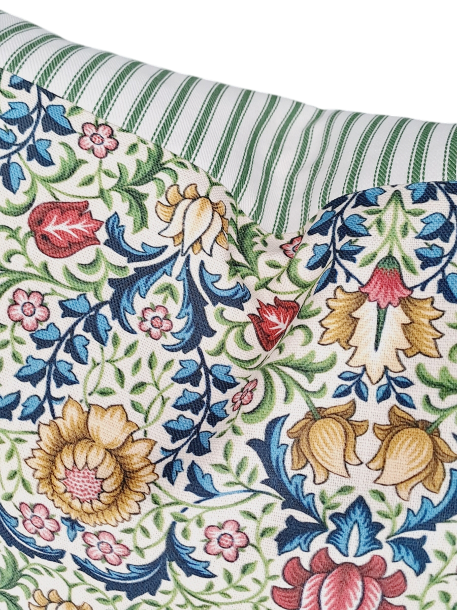 Floral Design with Evergreen Ticking back Throw Cushion - Large - Bespoke Design