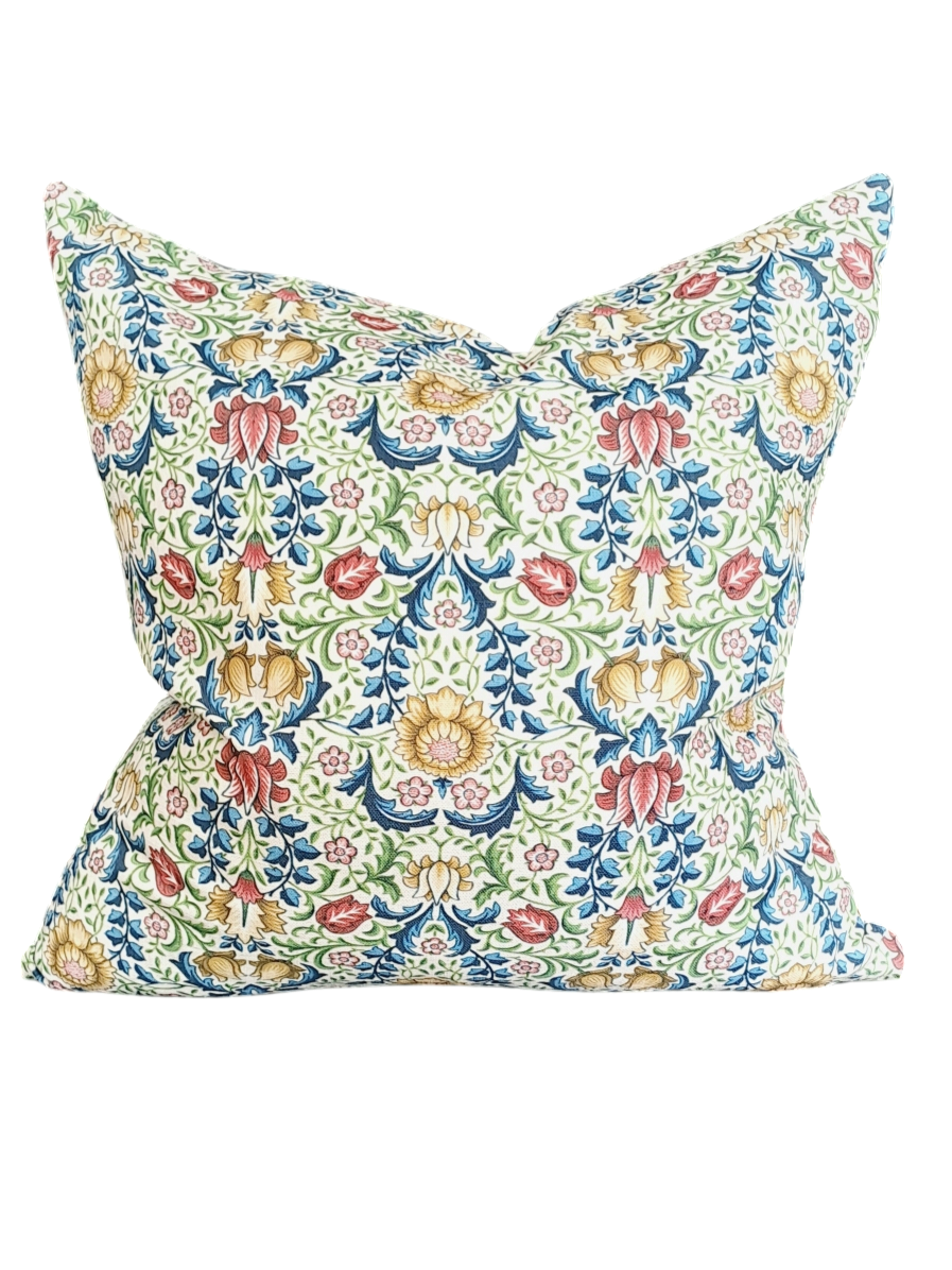 Floral Design with Evergreen Ticking back Throw Cushion - Large - Bespoke Design