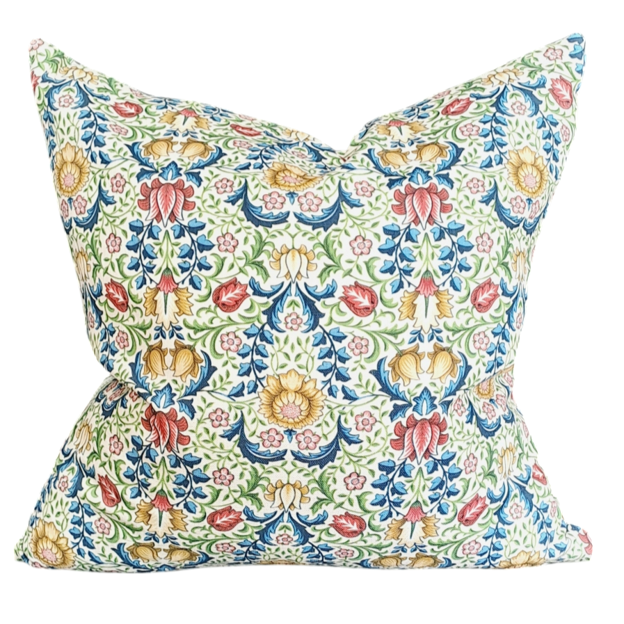 Floral Design with Evergreen Ticking back Throw Cushion - Large - Bespoke Design