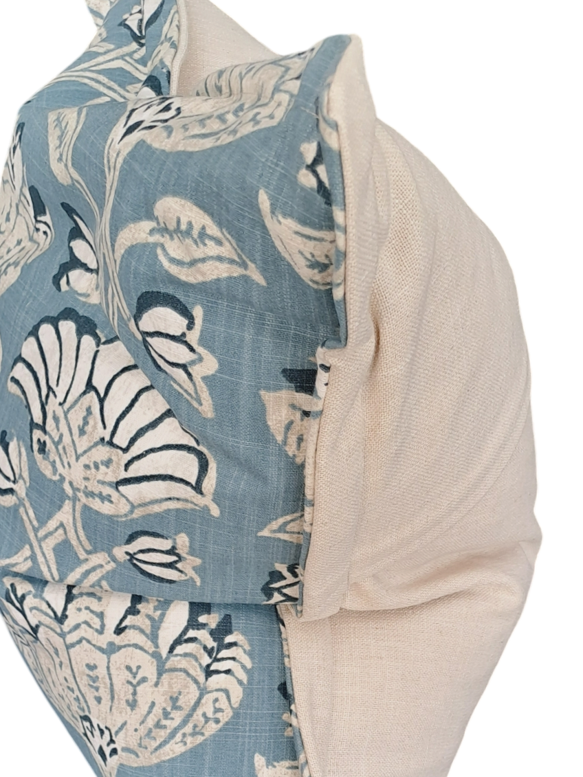 Blue & Taupe Robert Allen Fabric Throw Cushion - Flange Detail - Large - Bespoke Design