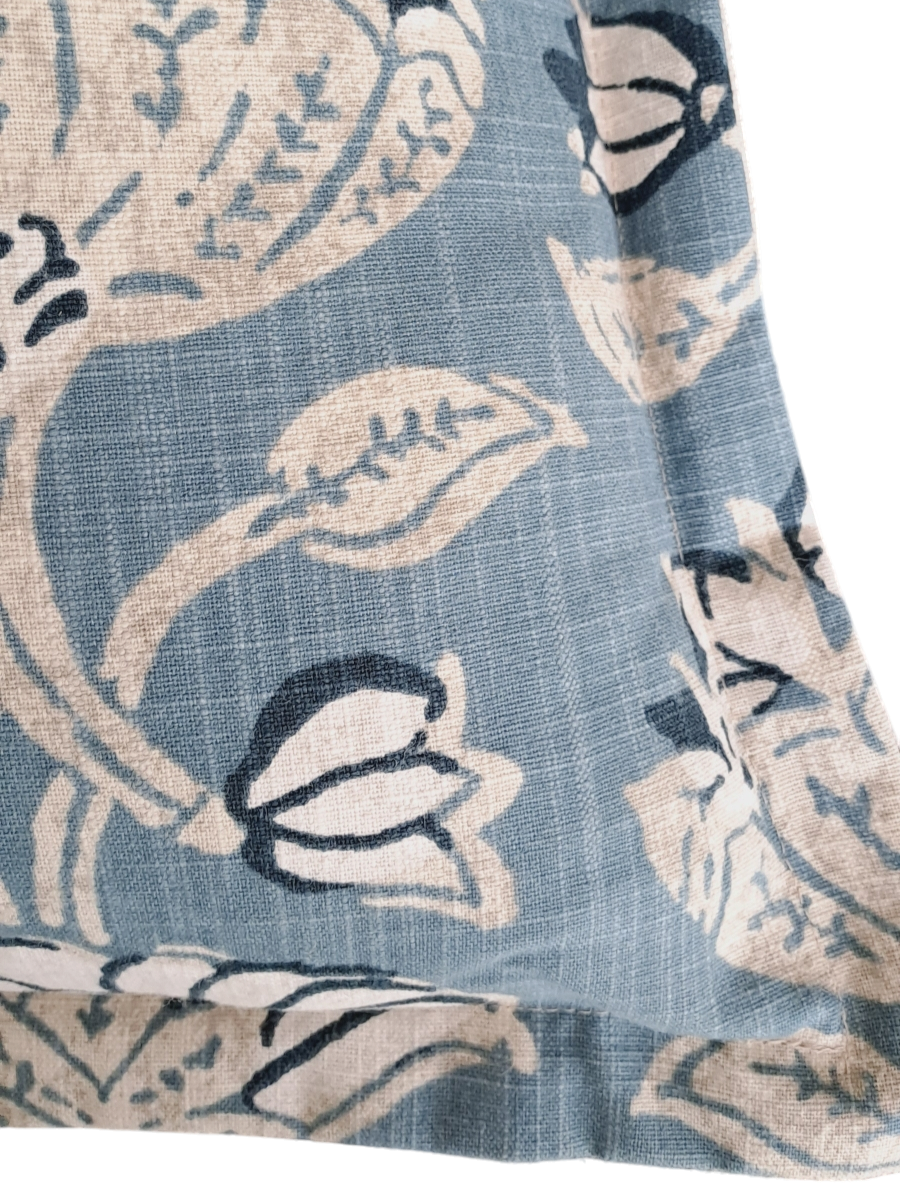 Blue & Taupe Robert Allen Fabric Throw Cushion - Flange Detail - Large - Bespoke Design