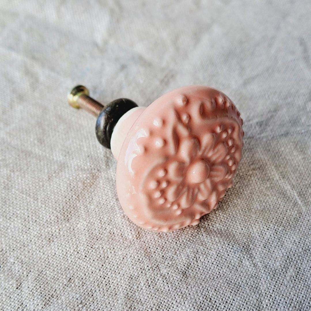 Pink Federation Flower - Ceramic Drawer/Cabinet Knob