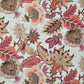 Floral and leaf pattern with pink, brown, and orange colors on a light background
