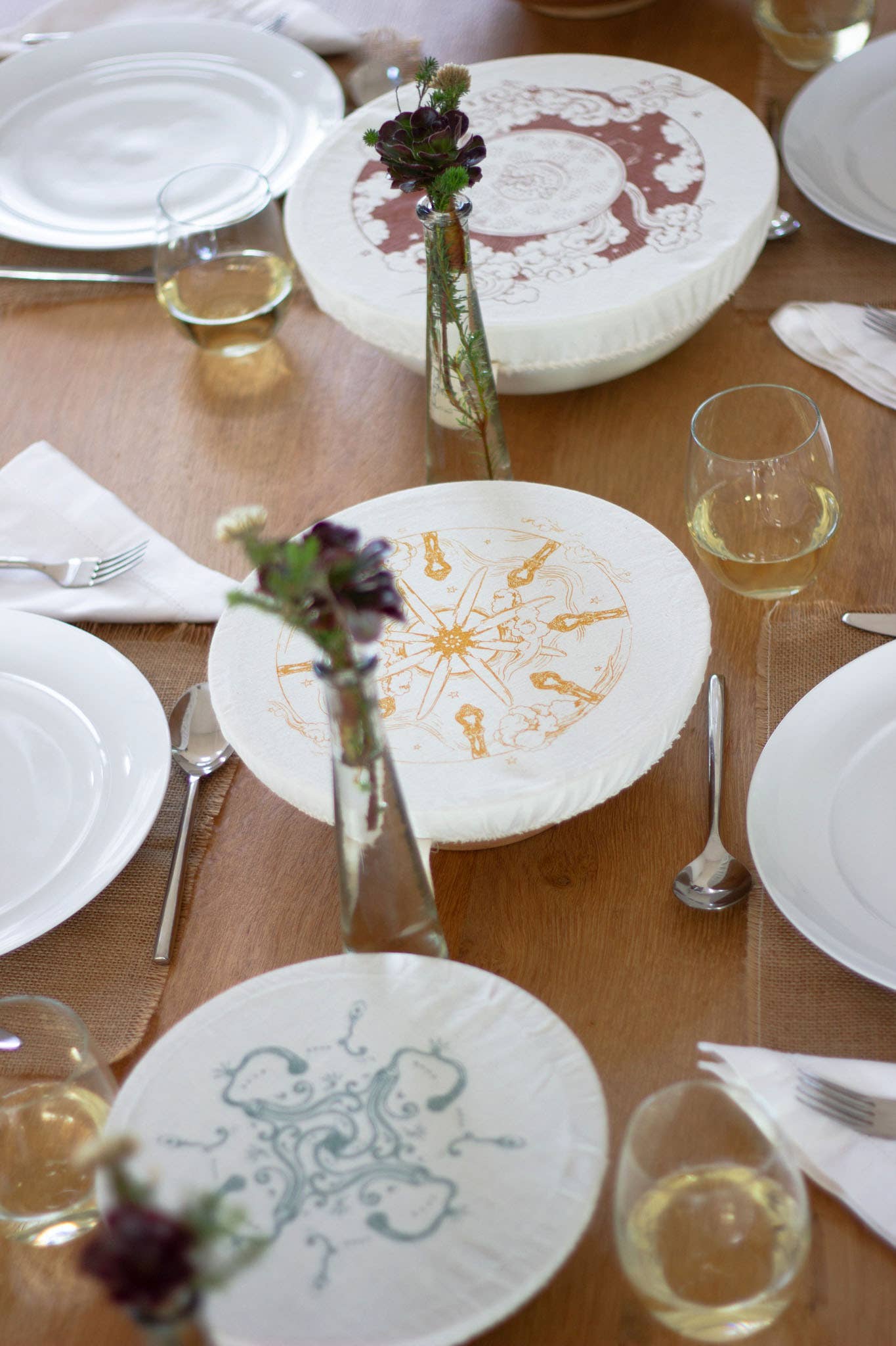 'Utensils' Design Dishcovers - Large Set of 3 - 100% Cotton
