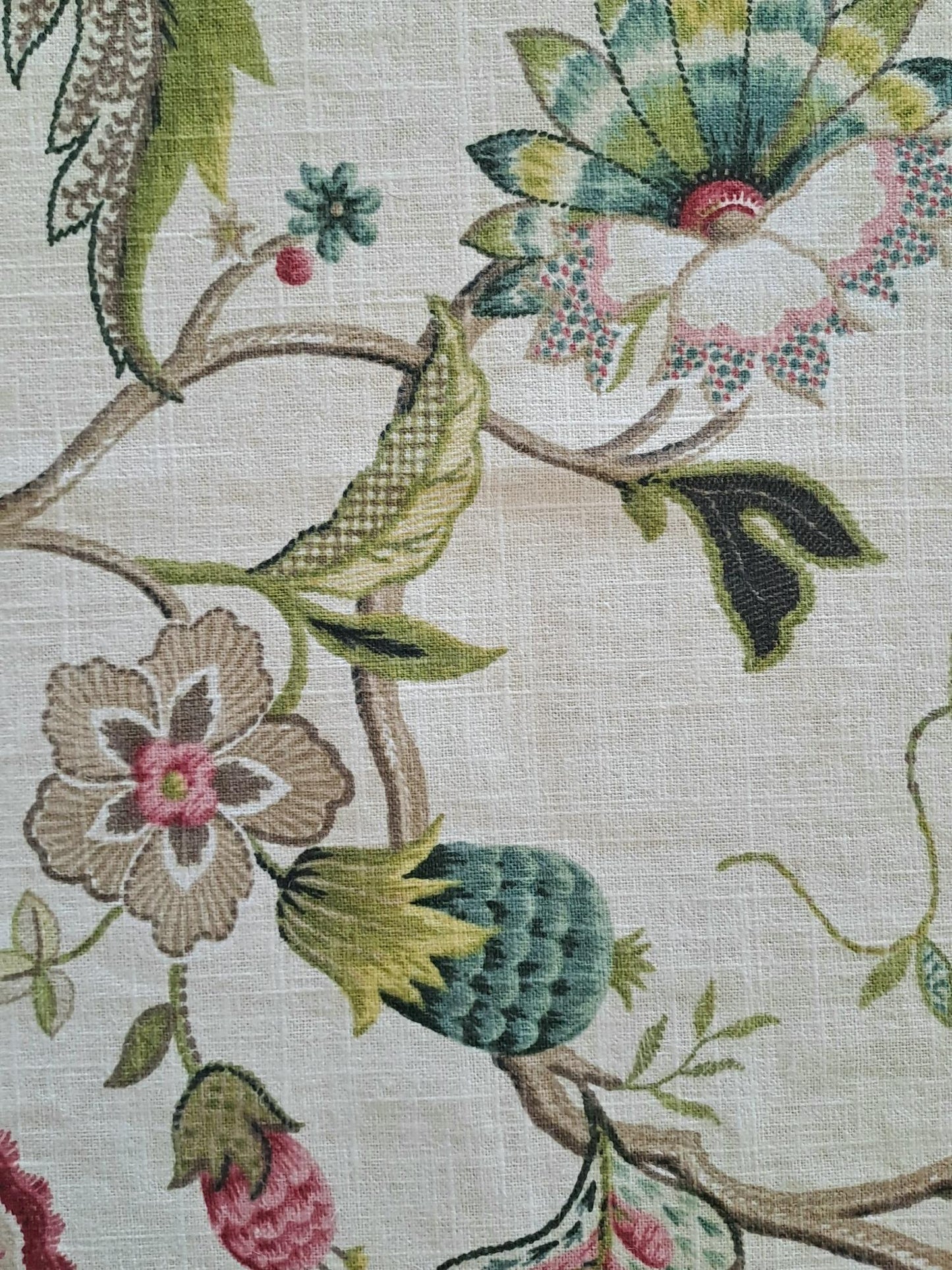 Close-up of floral and bird embroidery on fabric